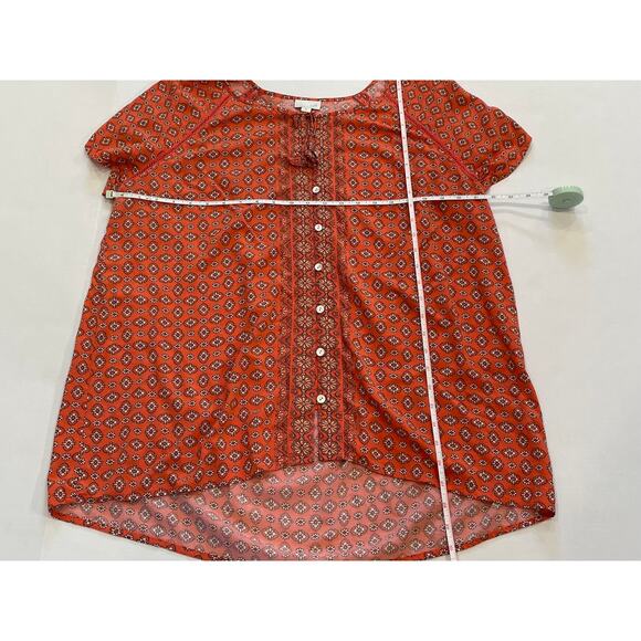 J. Jill Orange Floral Print Short Sleeve Button Down Blouse, Boho, Tassels, XL - Picture 10 of 12